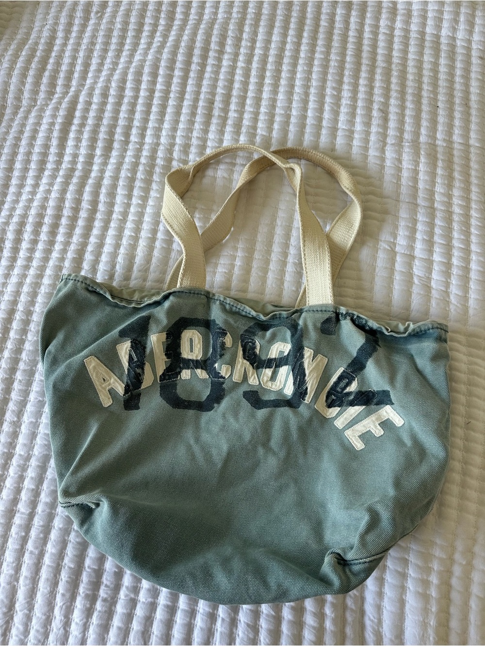 Vintage Abercrombie & Fitch Sage Green Canvas Tote with Cream Handles